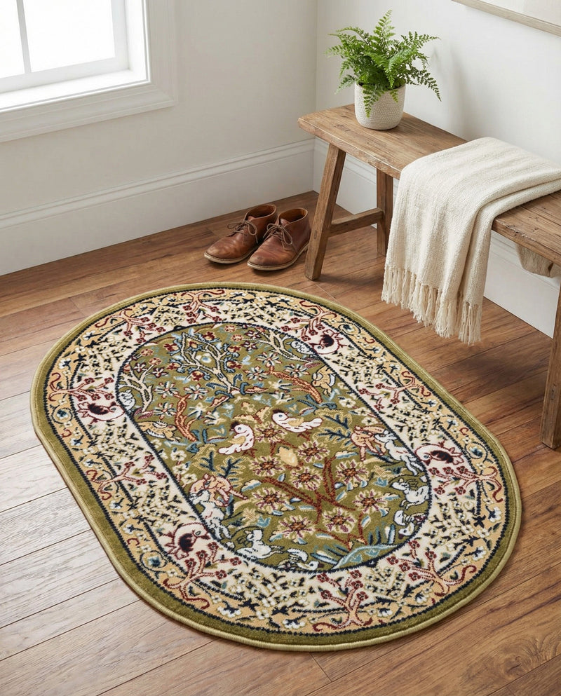 Persian Elegance Collection Area Rug -  Kerman (Green) Oval Green  lifestyle 64