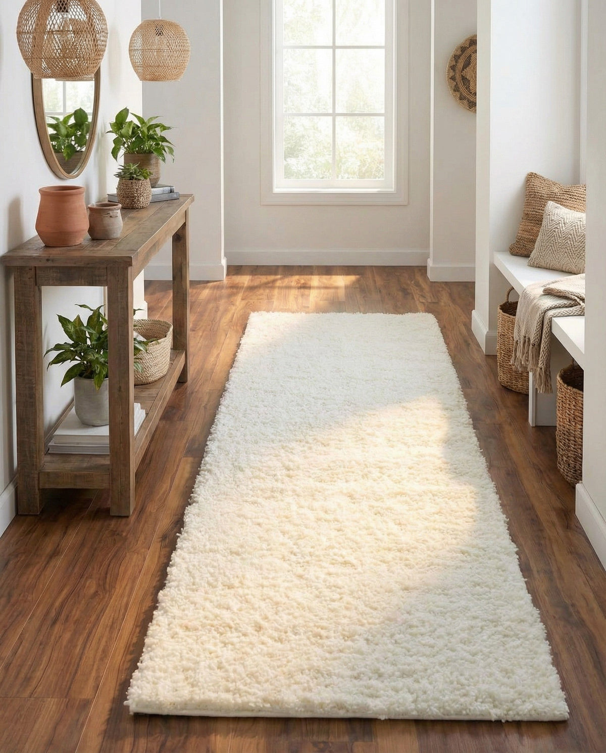 Cozy Comfort Shag Collection Area Rug - Haven (White) Runner White  lifestyle 92