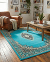 Tabriz Tapestry Collection Area Rug - Azerbaijan (Turquoise) Rectangle Turquoise  lifestyle 21