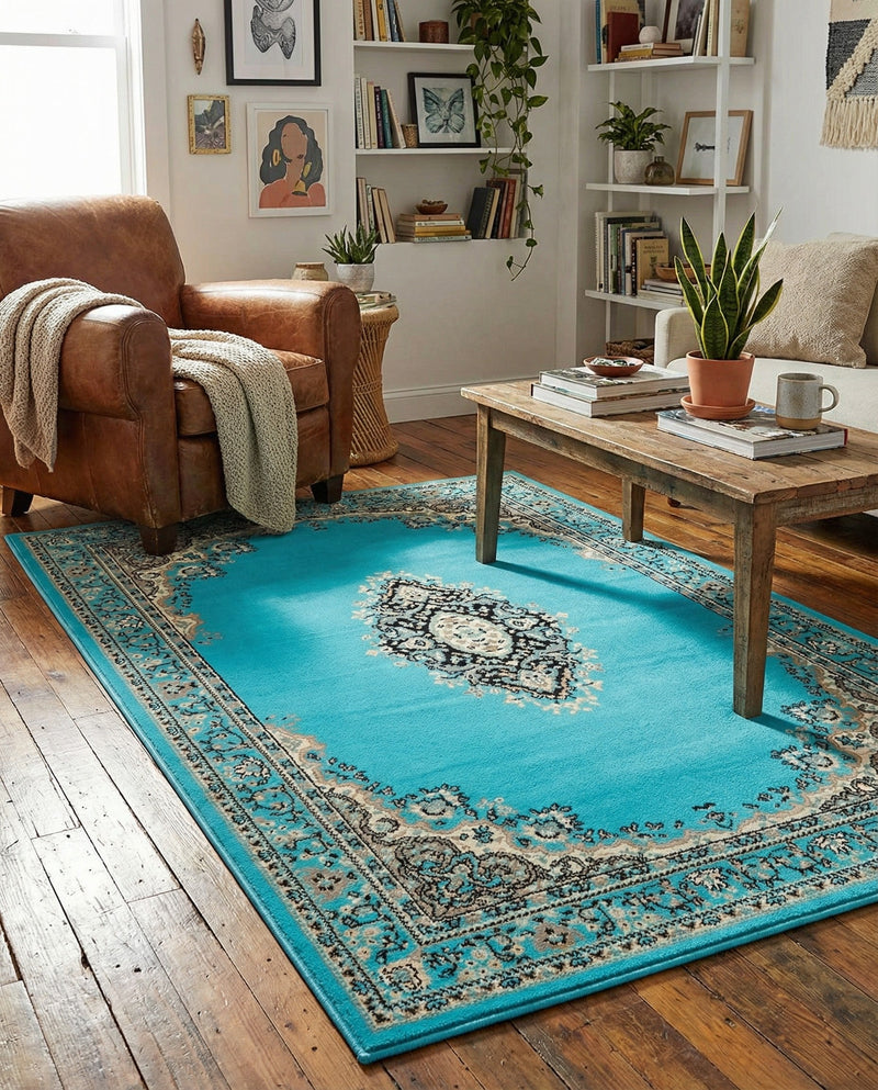 Tabriz Tapestry Collection Area Rug - Azerbaijan (Turquoise) Rectangle Turquoise  lifestyle 21