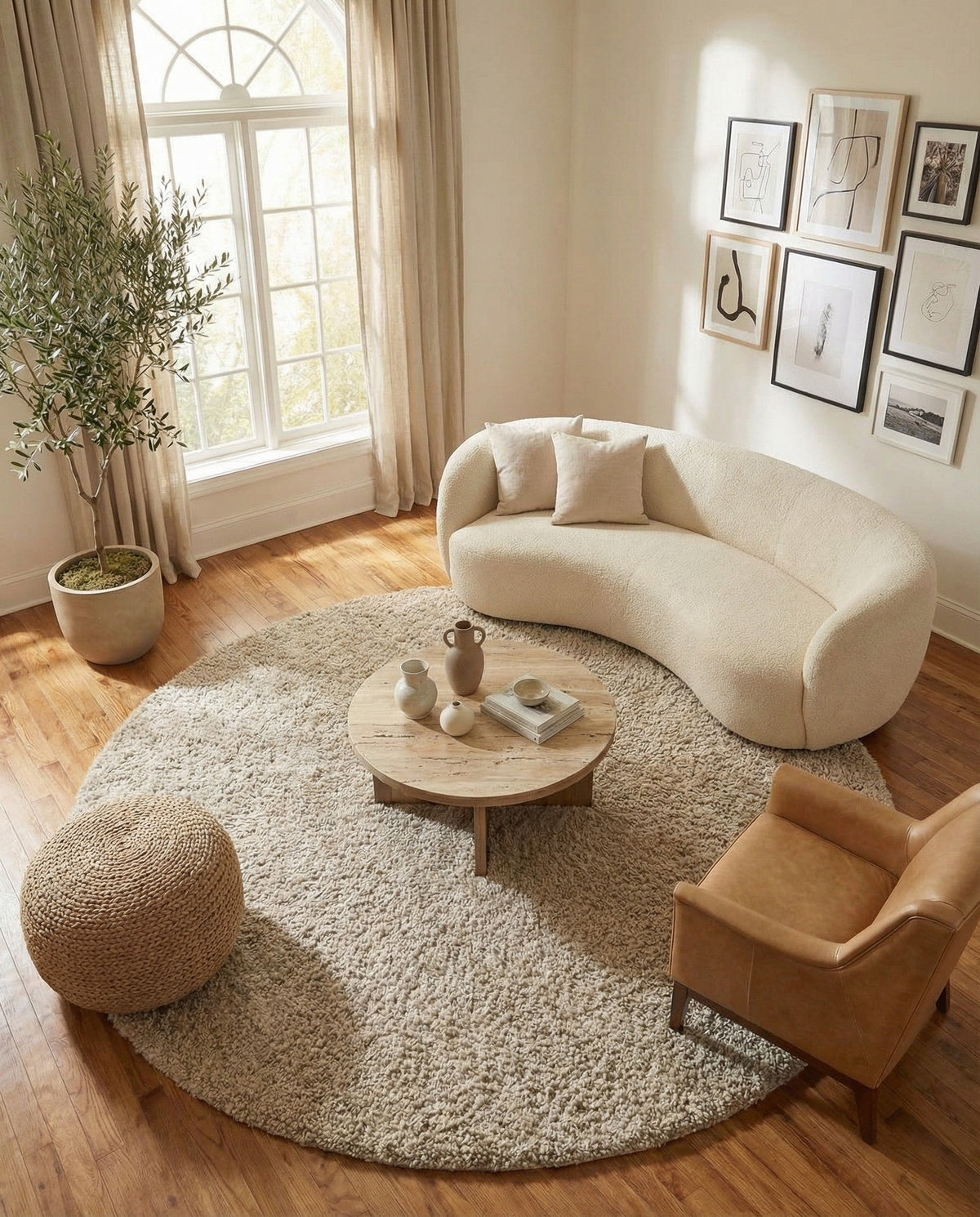Wellington Luxe Shag Collection Area Rug - Kapiti Round Taupe  lifestyle 180