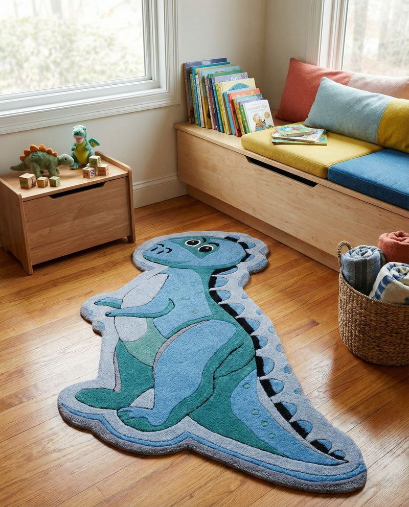 Whimsy Wonders Wool Collection Area Rug -  Grove Round Blue  lifestyle 16