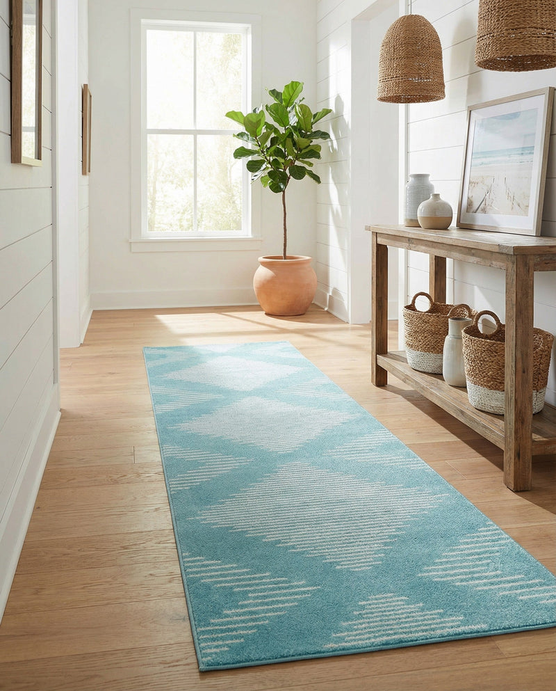 Seychelles Stripes Collection Area Rug - Mahe (Light Blue) Runner Light Blue  lifestyle 54