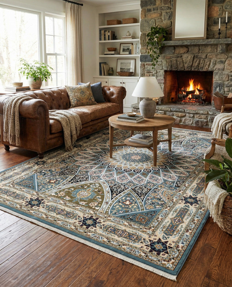 Persian Elegance Collection Area Rug -  Hamedan (Blue) Rectangle Blue  lifestyle 6