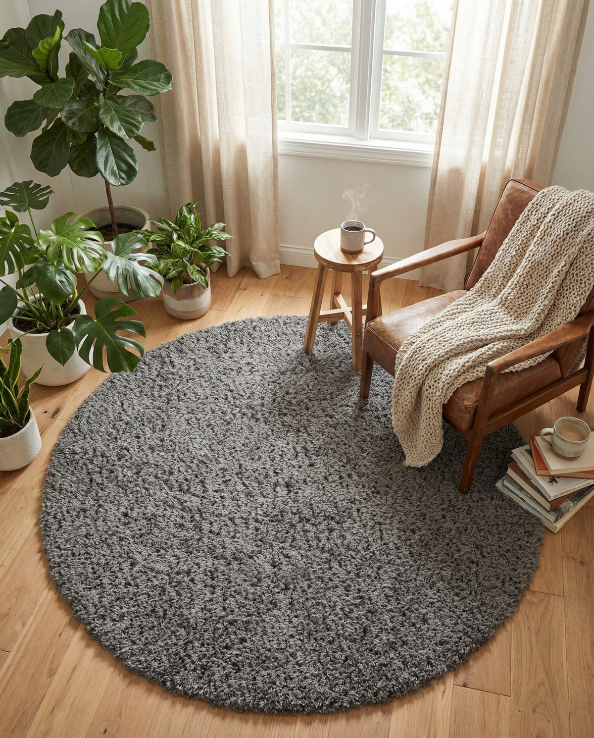 Eternal Plush Oasis Collection Area Rug -  Tranquility (Smoke) Round Smoke  lifestyle 71