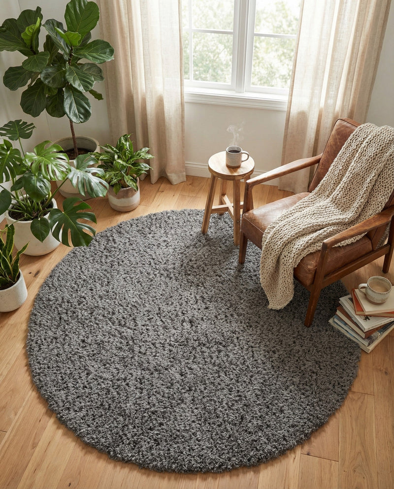 Eternal Plush Oasis Collection Area Rug -  Tranquility (Smoke) Round Smoke  lifestyle 71