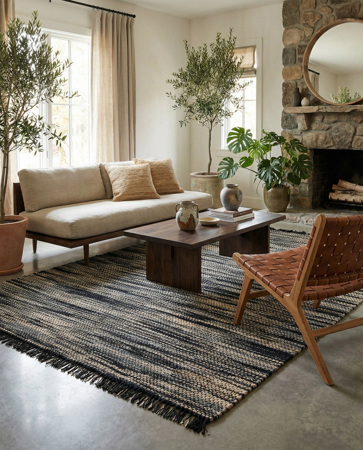 Savannah Jute Collection Area Rug - Nantucket Rectangle Navy Blue and Ivory  lifestyle 8