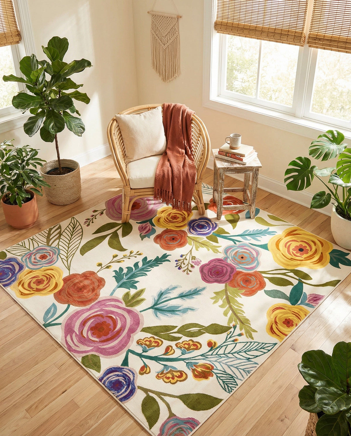 Meadow Breeze Collection Area Rug -  Petal Square Ivory  lifestyle 147