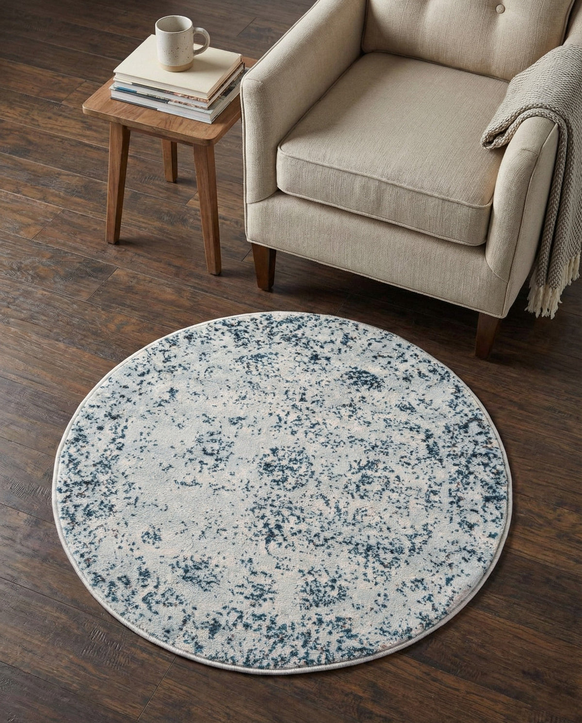 Riviera Elegance Collection Area Rug - Antibes (Light Blue) Round Light Blue  lifestyle 116