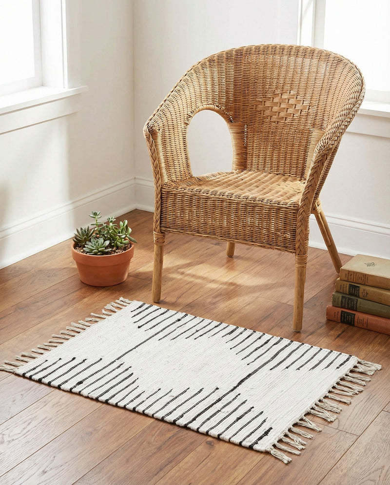 Thar Cotton Collection Area Rug - Jaisalmer (White) Rectangle White  lifestyle 17