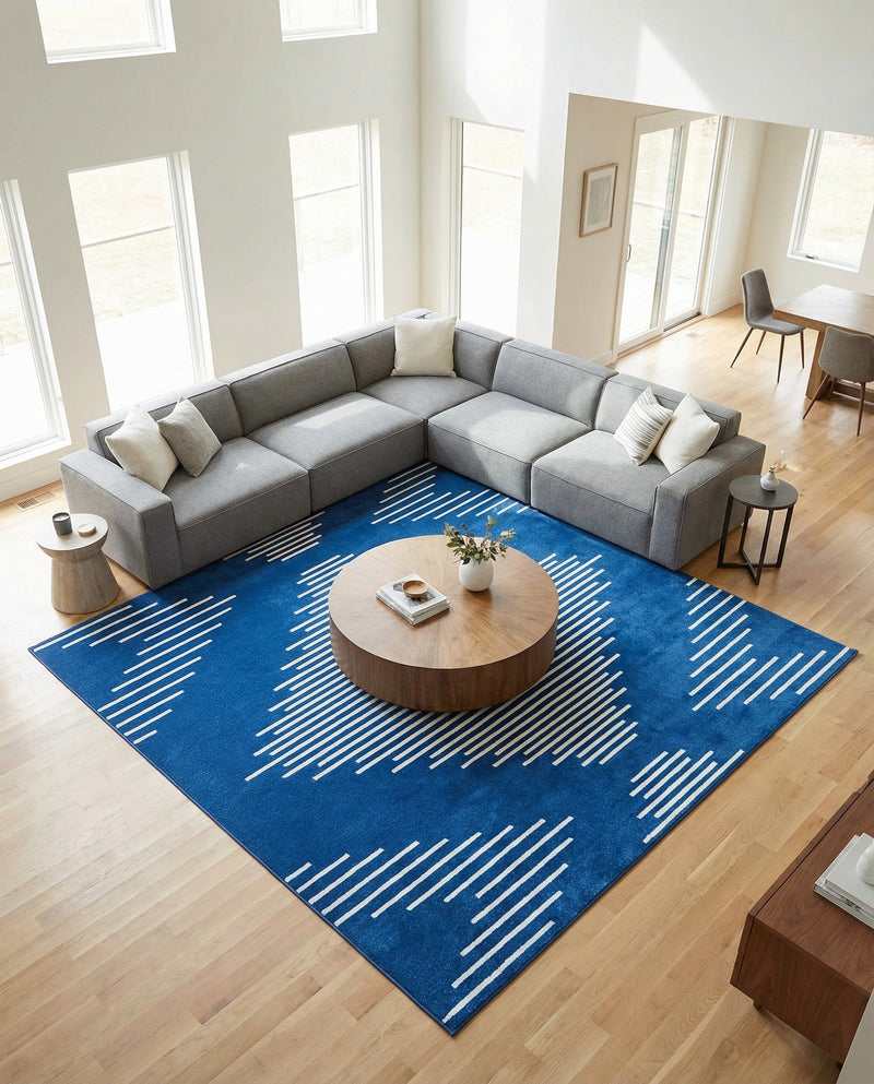 Seychelles Stripes Collection Area Rug - Mahe (Navy Blue) Square Navy Blue  lifestyle 26