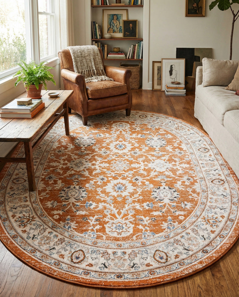 Savannah Elegance Collection Area Rug - Augusta (Rust Red) Oval Rust Red  lifestyle 73
