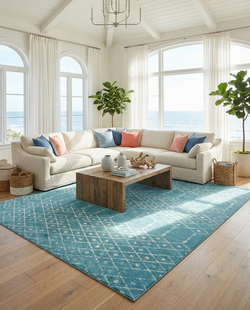 Marrakesh Lattice Collection Area Rug - Casablanca (Teal blue) Rectangle Teal blue  lifestyle 4