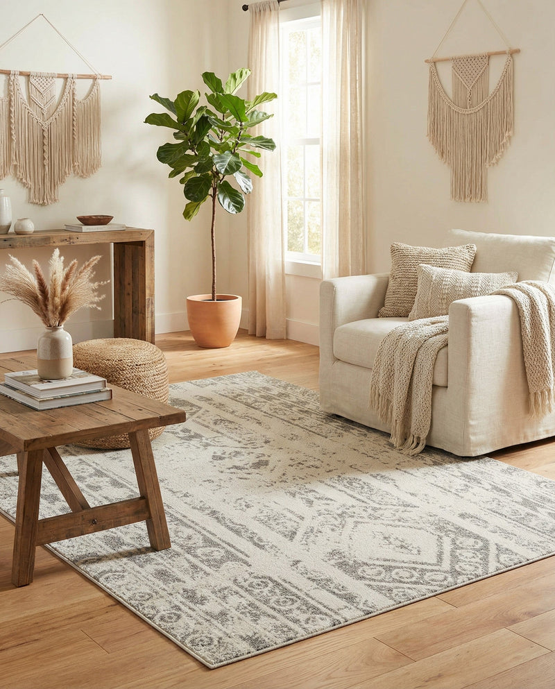 Brighton Stripes Collection Area Rug - Sussex (Ivory and Gray) Rectangle Ivory and Gray  lifestyle 9