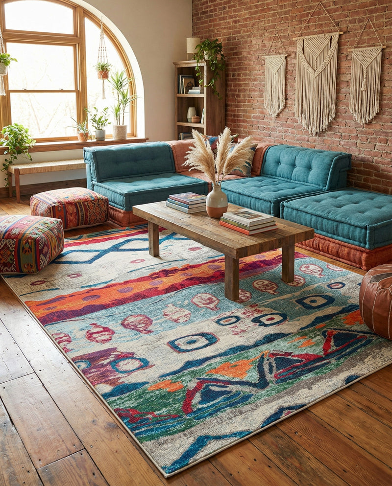 Colorburst Oasis Collection Area Rug -  Lagoon Rectangle Multi  lifestyle 27