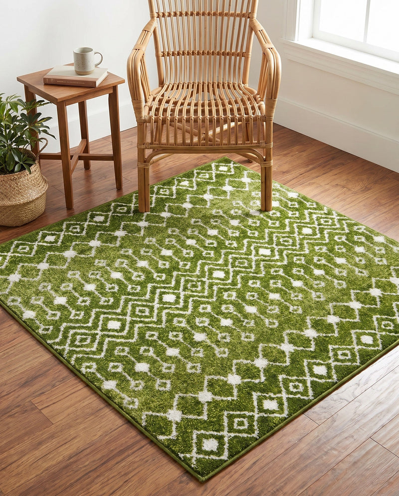 Mediterranean Lattice Collection Area Rug - Santorini (Green) Square Green  lifestyle 63
