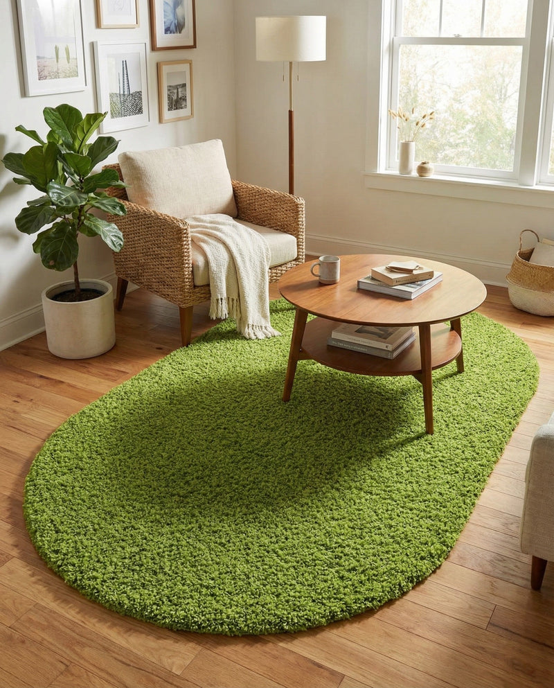 Plush Oasis Collection Area Rug - Serenity (Grass Green) Oval Grass Green  lifestyle 85