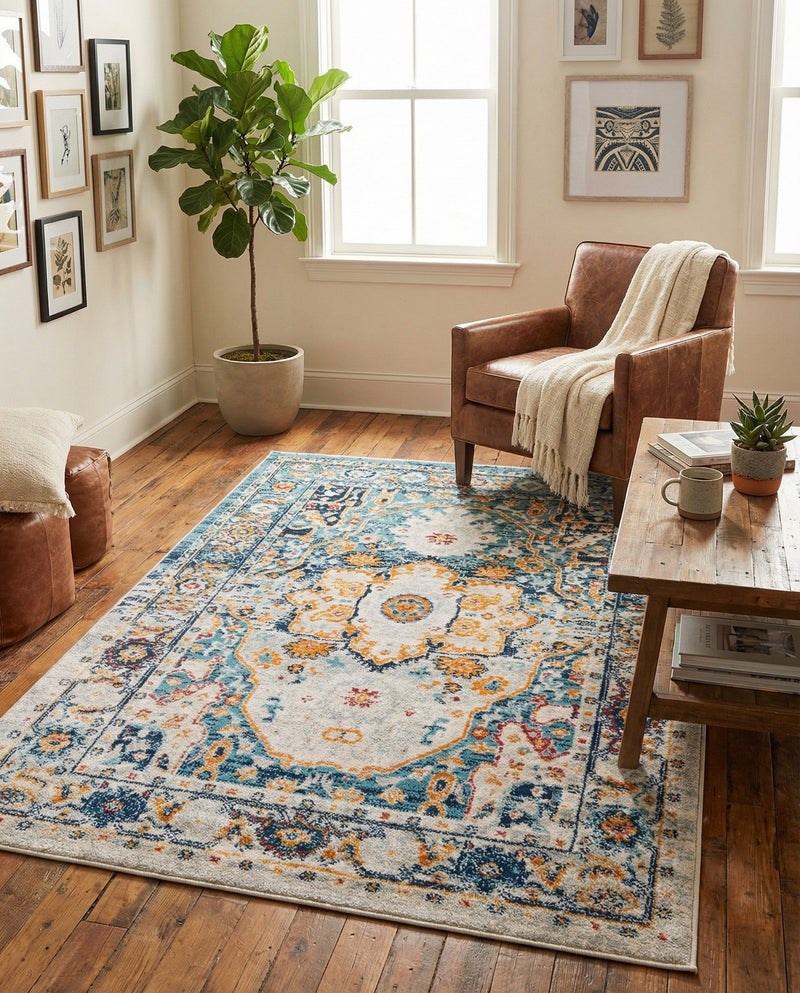 Parisian Elegance Collection Area Rug - Versailles (Teal) Rectangle Teal  lifestyle 10