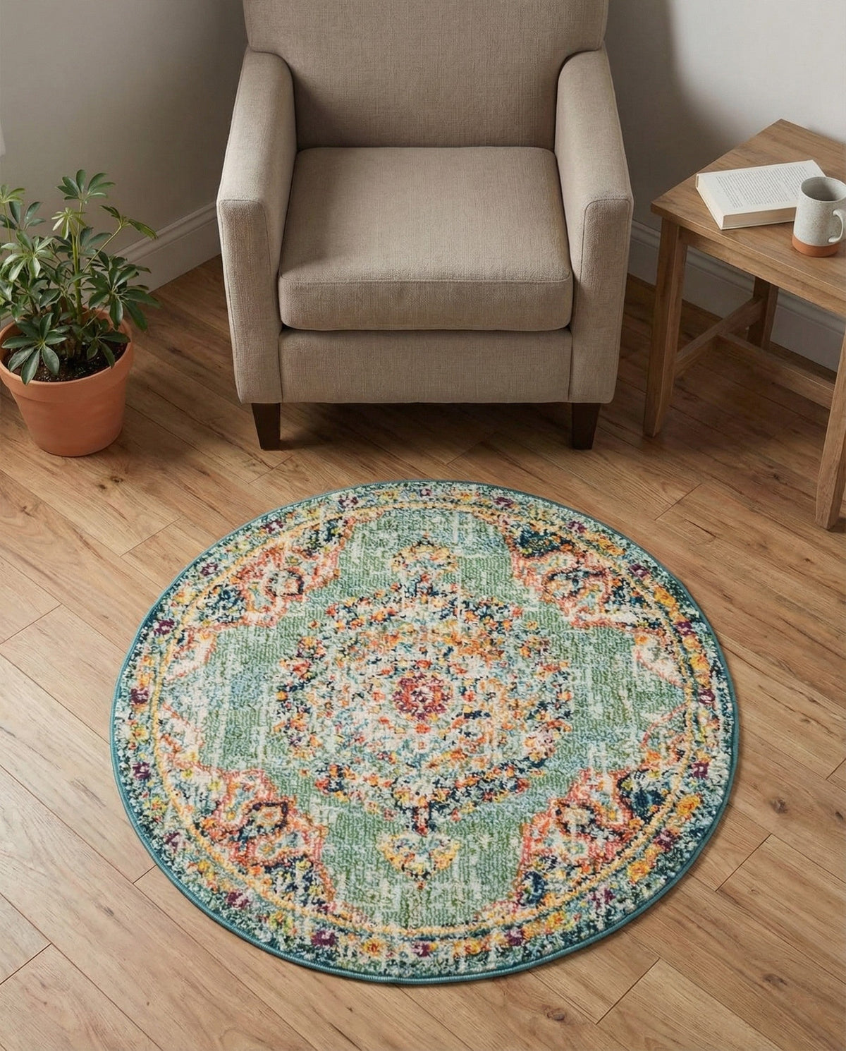 Brighton Terrace Collection Area Rug - Hove (Green) Round Green  lifestyle 109