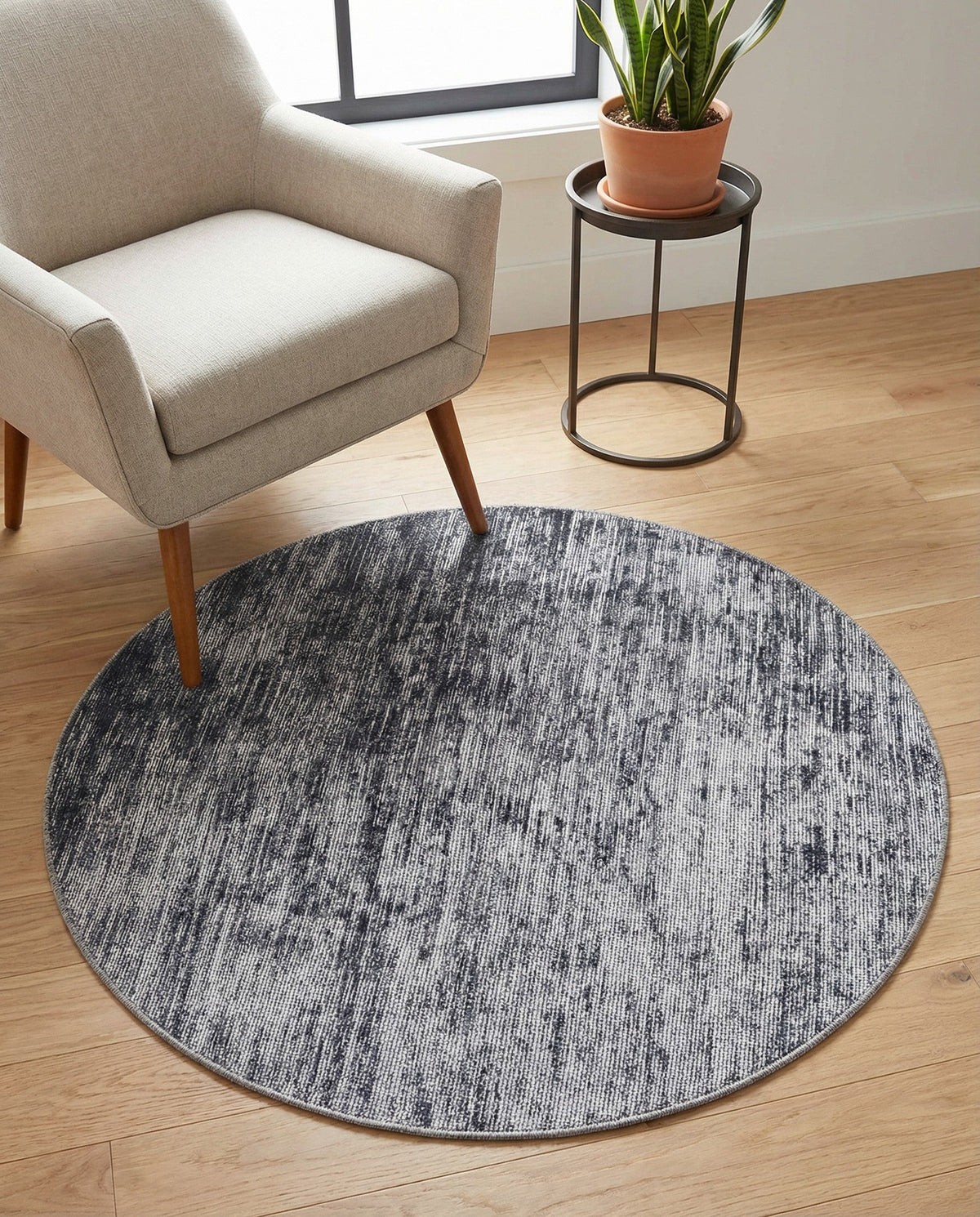 Sahara Essence Collection Area Rug - Oasis (Gray) Round Gray  lifestyle 86