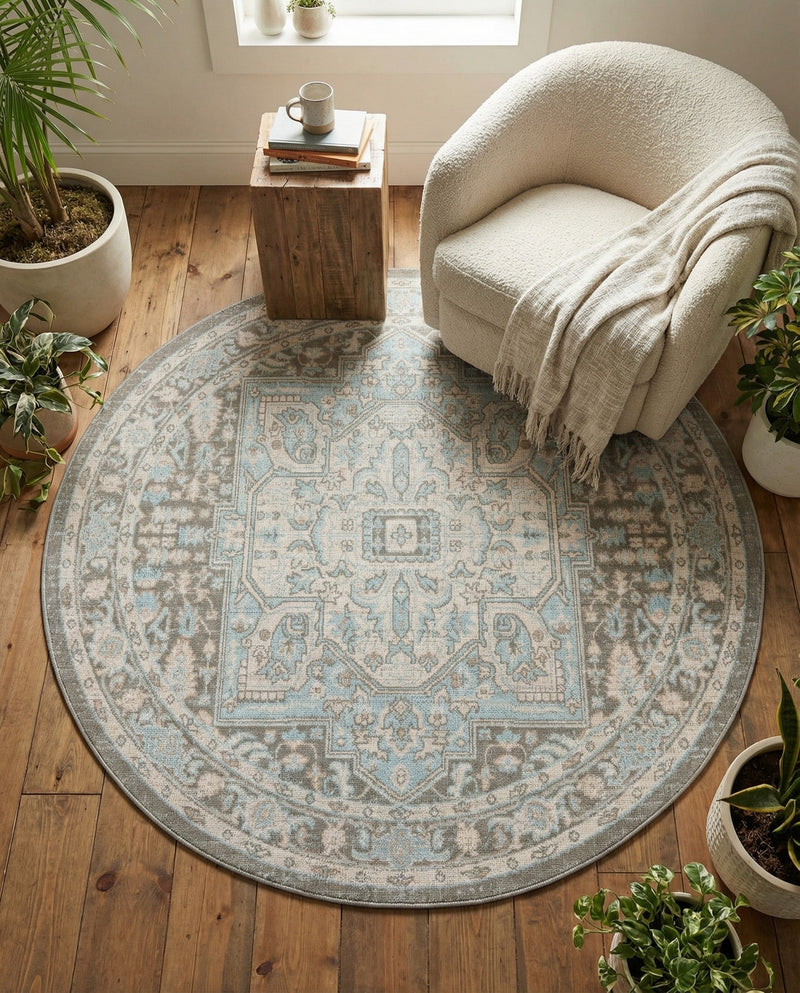 Savannah Series Collection Area Rug - Charleston (Cloud Gray) Round Cloud Gray  lifestyle 57