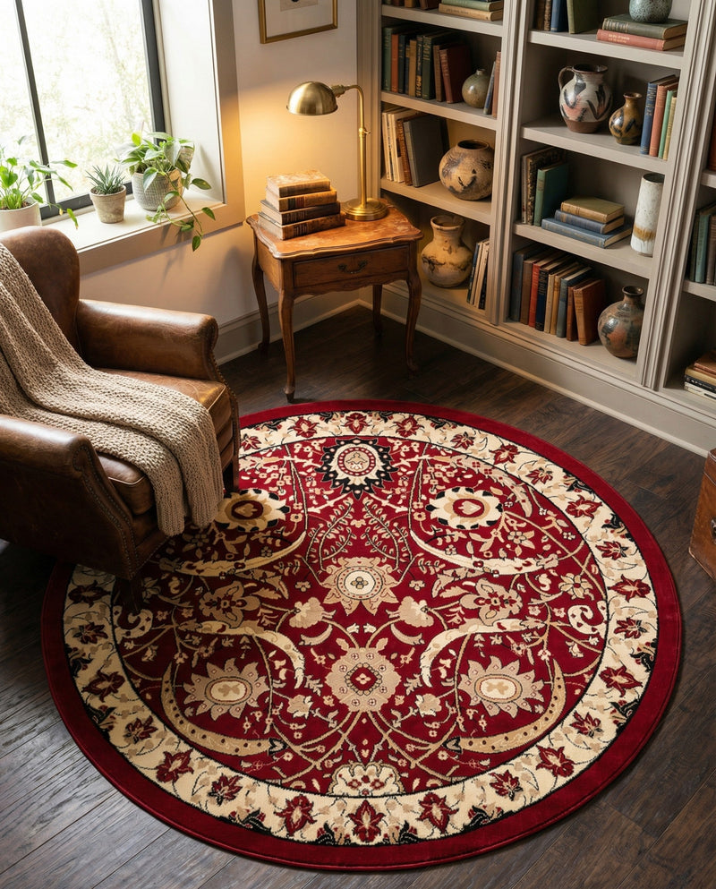 Tabriz Tapestry Collection Area Rug - Sahand (Red) Round Red  lifestyle 43