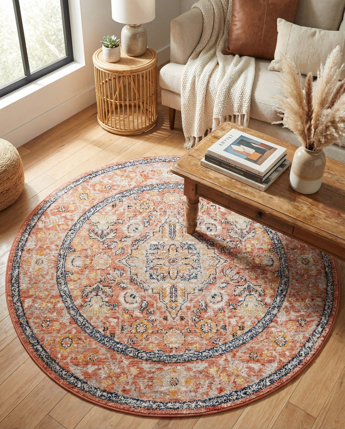 Seville Stripes Collection Area Rug - Cadiz (Brick Red) Round Brick Red  lifestyle 90