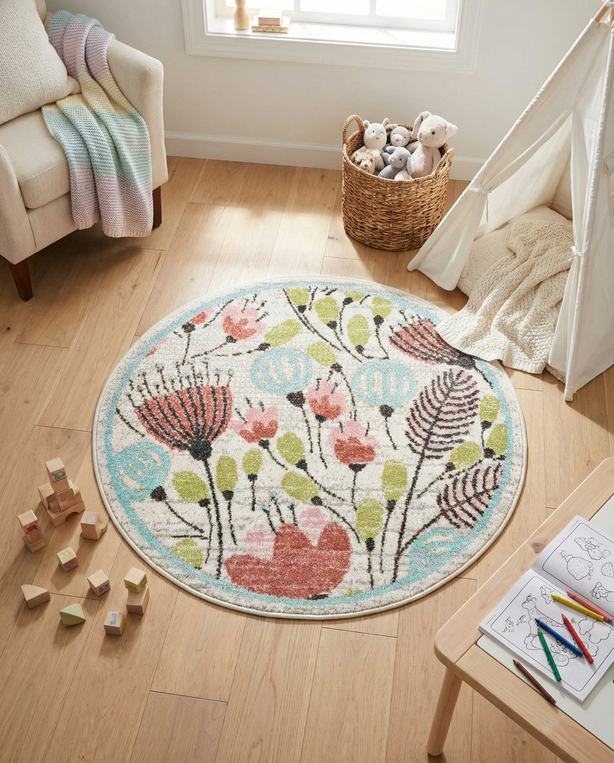 Wonder Tykes Collection Area Rug -  Fantasy Round Ivory  lifestyle 99