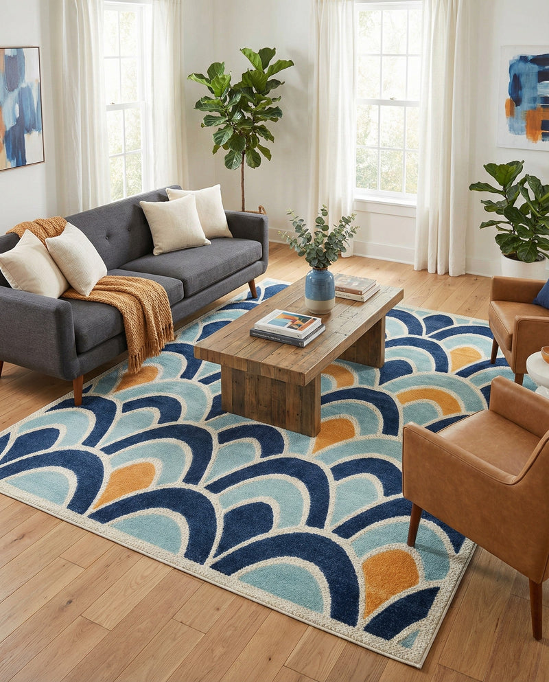 Caribbean Terrace Collection Area Rug -  Barbados Rectangle Blue  lifestyle 5