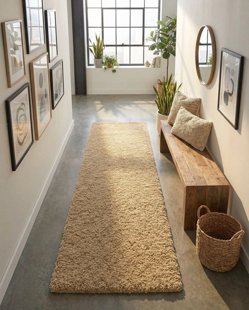 Cozy Comfort Shag Collection Area Rug - Haven (Khaki) Runner Khaki  lifestyle 75
