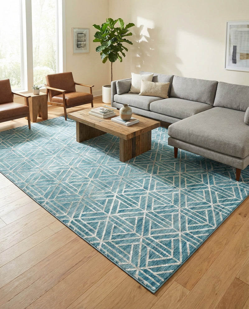 Garden Maze Retreat Collection Area Rug -  Topiarytrail Rectangle Blue  lifestyle 37