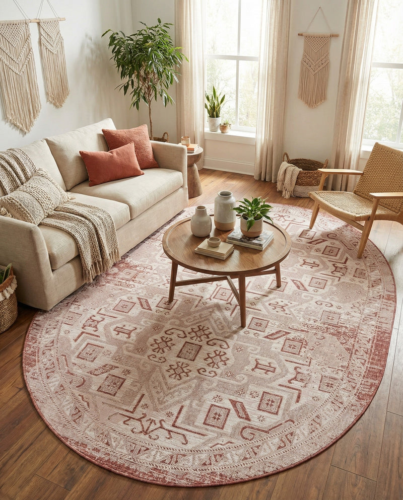 Tribal Terrace Treasures Collection Area Rug - Mayan Marina (Rust Red) Oval Rust Red  lifestyle 30