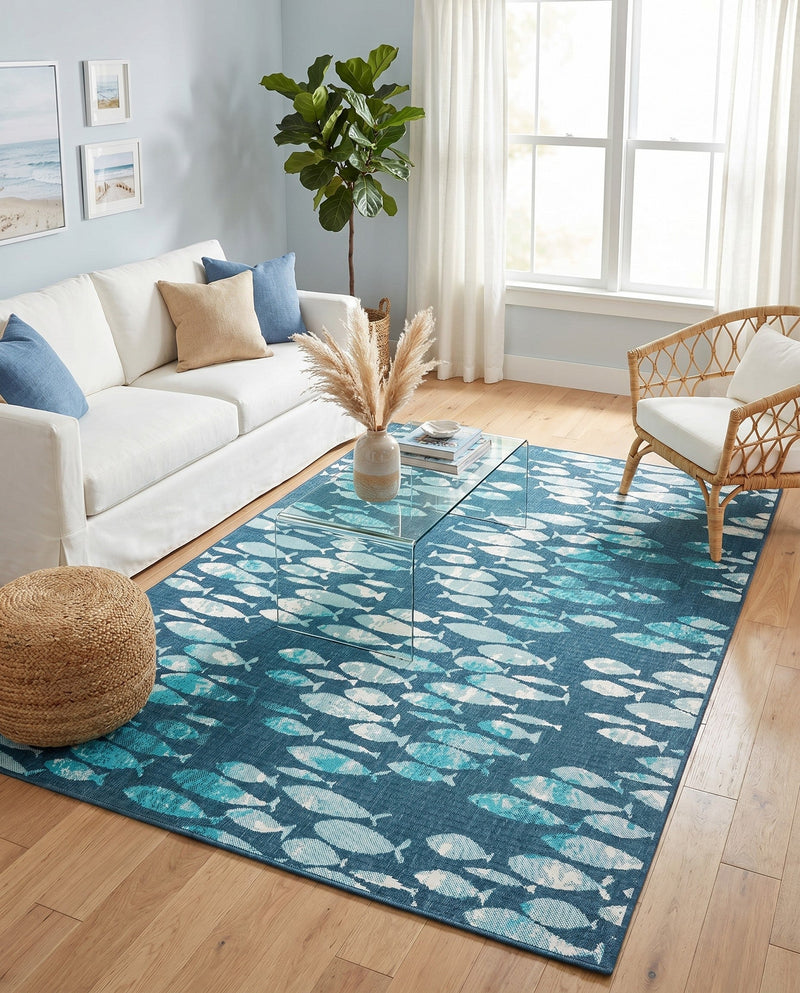 Seaside Haven Rugs Collection Area Rug -  Wavecrest Rectangle Blue  lifestyle 7