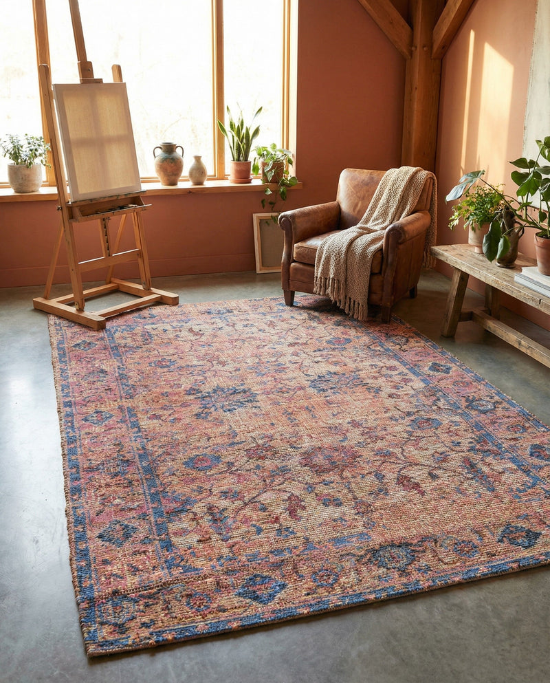Savannah Threads Collection Area Rug - Tybee Rectangle Peach pink  lifestyle 30