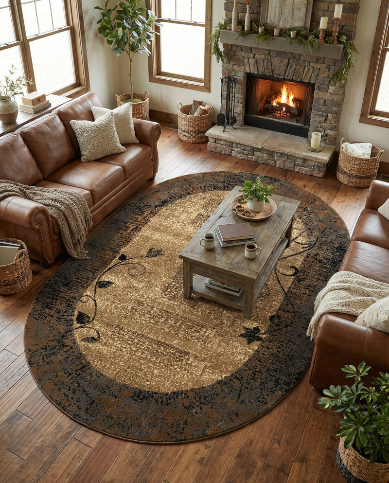 Bistro Lounge Collection Area Rug -  Affogato Oval Beige  lifestyle 57