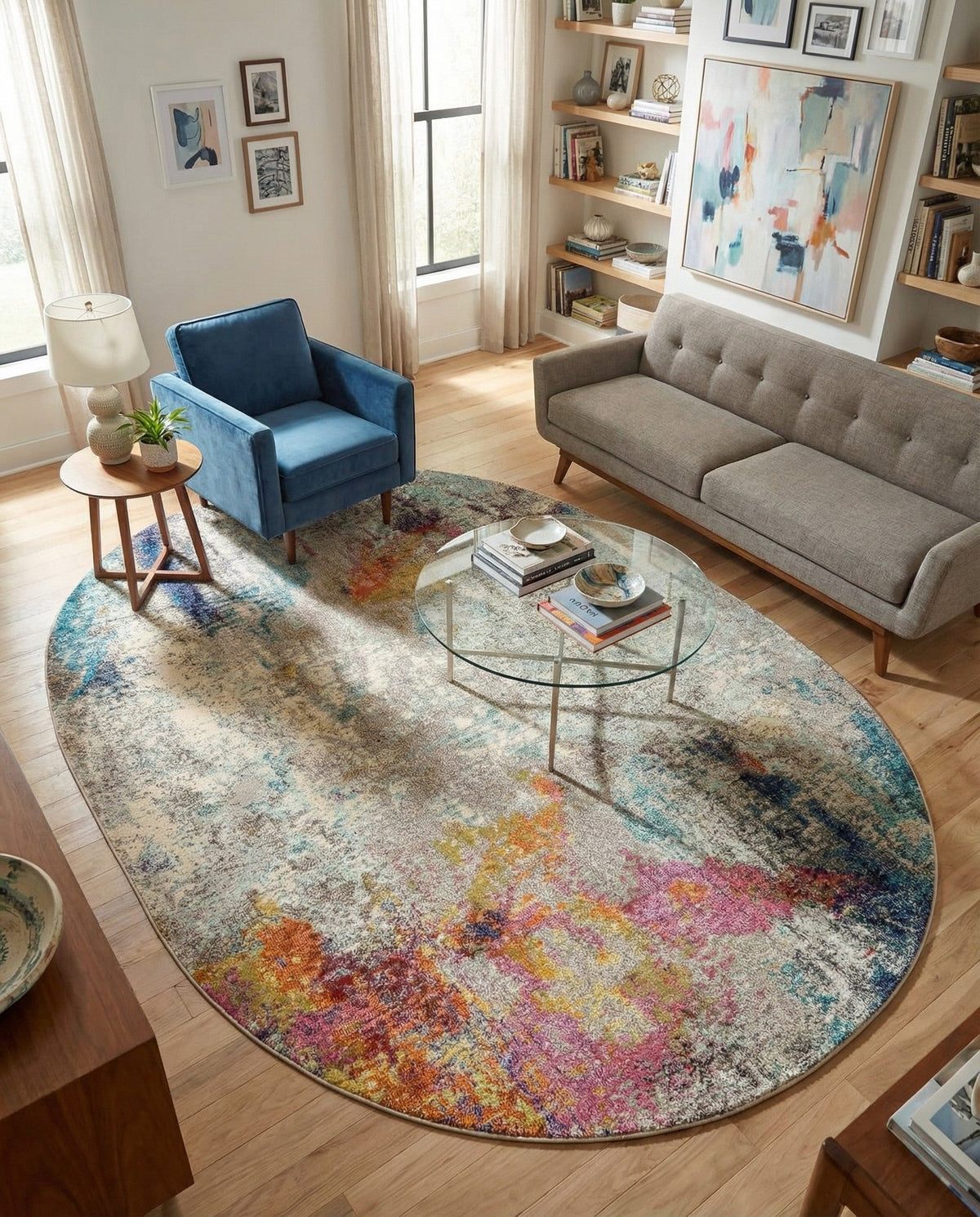 Chromatic Oasis Collection Area Rug -  Azure Oval Beige  lifestyle 124