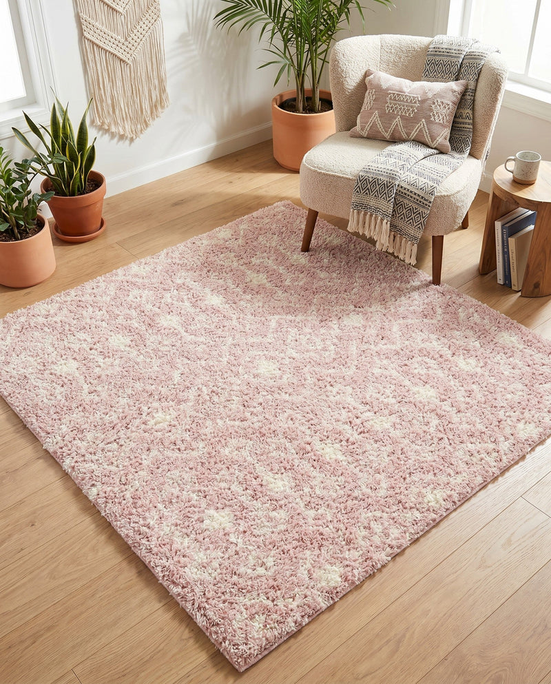 Berber Lattice Shag Collection Area Rug - Atlas (Light Pink) Square Light Pink  lifestyle 58