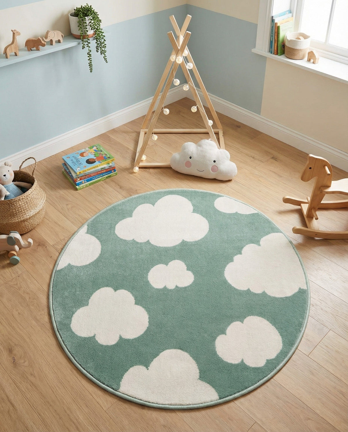 Wonder Tykes Collection Area Rug -  Dreamview Round Soft Green  lifestyle 100