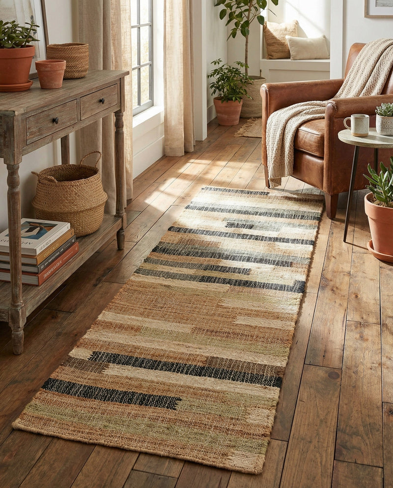Benares Handwoven Jute Collection Area Rug -  Varanasi Runner Beige  lifestyle 38