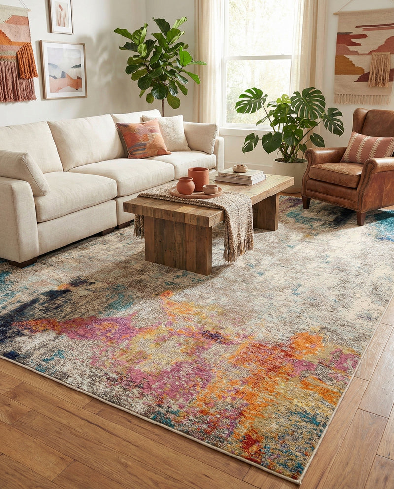 Chromatic Oasis Collection Area Rug -  Azure Rectangle Beige  lifestyle 38