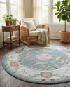 Arcadia Rugs Collection Area Rug - Eden (Gray and Blue) Round Gray and Blue  lifestyle 71