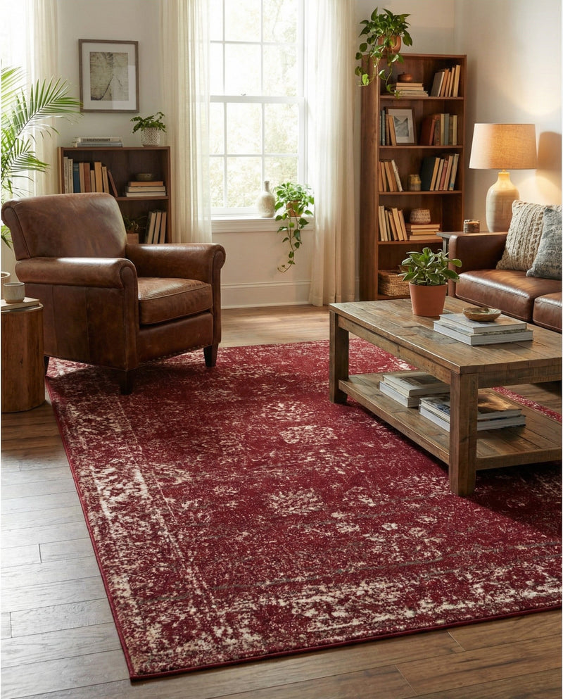 Riviera Elegance Collection Area Rug - Antibes (Burgundy) Rectangle Burgundy  lifestyle 25