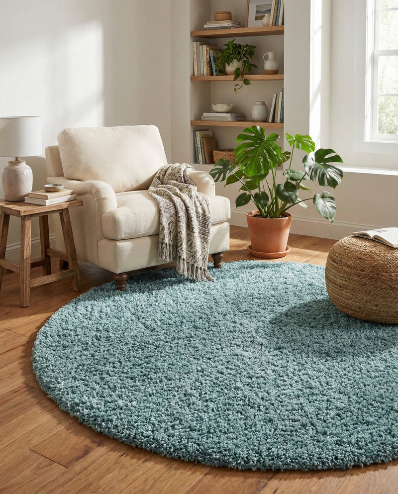 Plush Oasis Collection Area Rug - Serenity (Light Slate Blue) Round Light Slate Blue  lifestyle 69