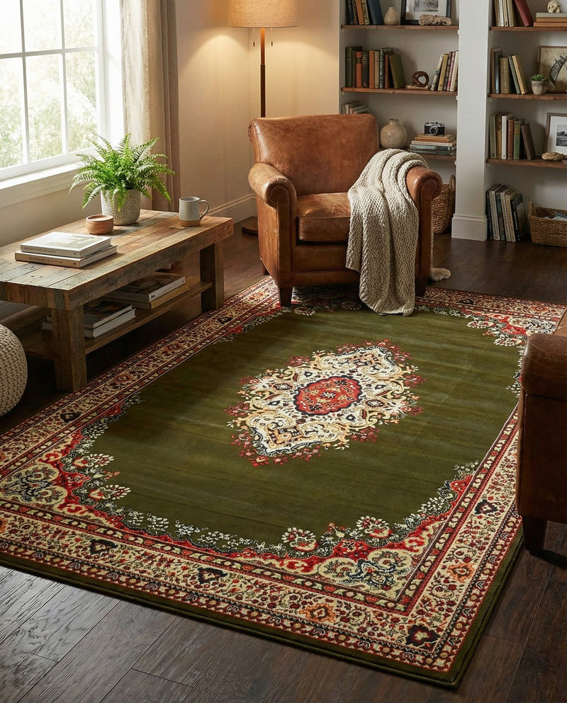 Tabriz Tapestry Collection Area Rug - Azerbaijan (Green) Rectangle Green  lifestyle 16