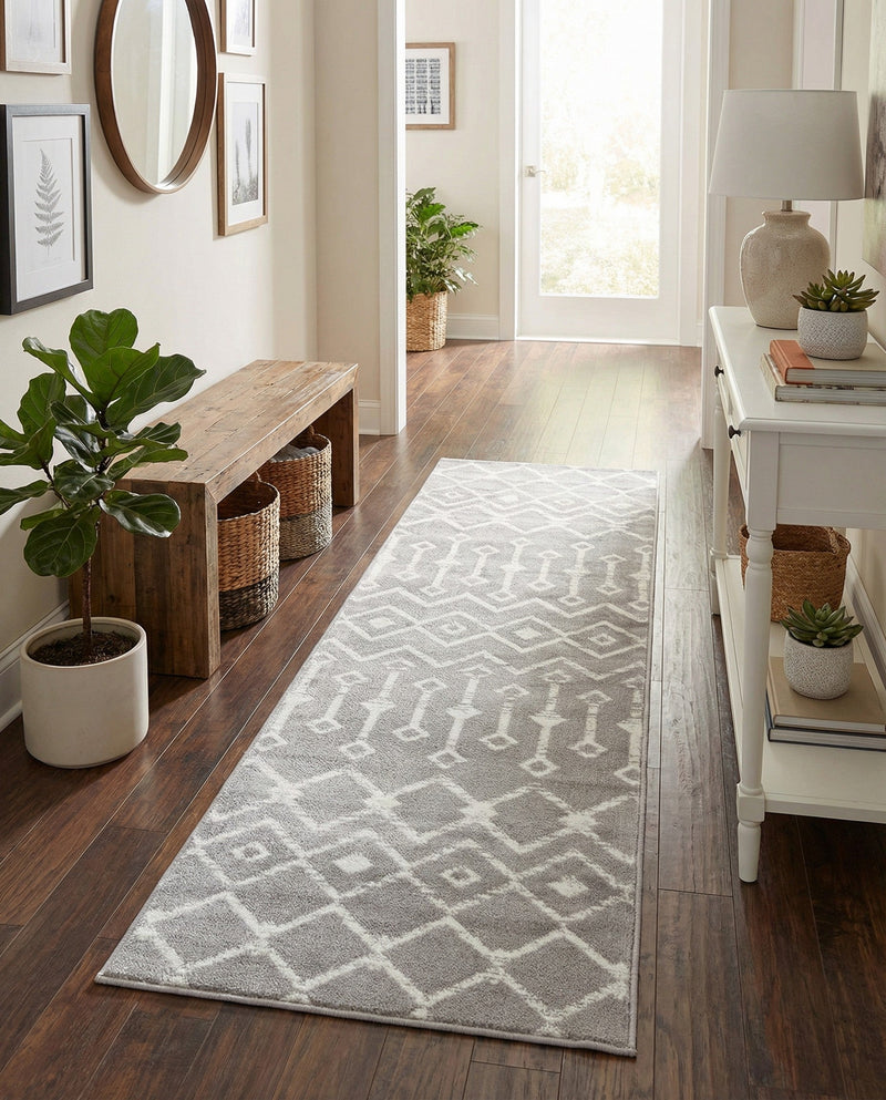 Marrakech Lattice Collection Area Rug - Medina (Light Gray) Runner Light Gray  lifestyle 25