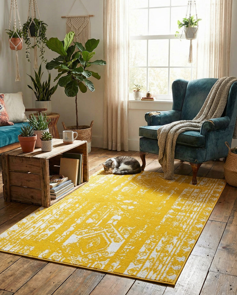 Brighton Stripes Collection Area Rug - Sussex (Yellow) Rectangle Yellow  lifestyle 18