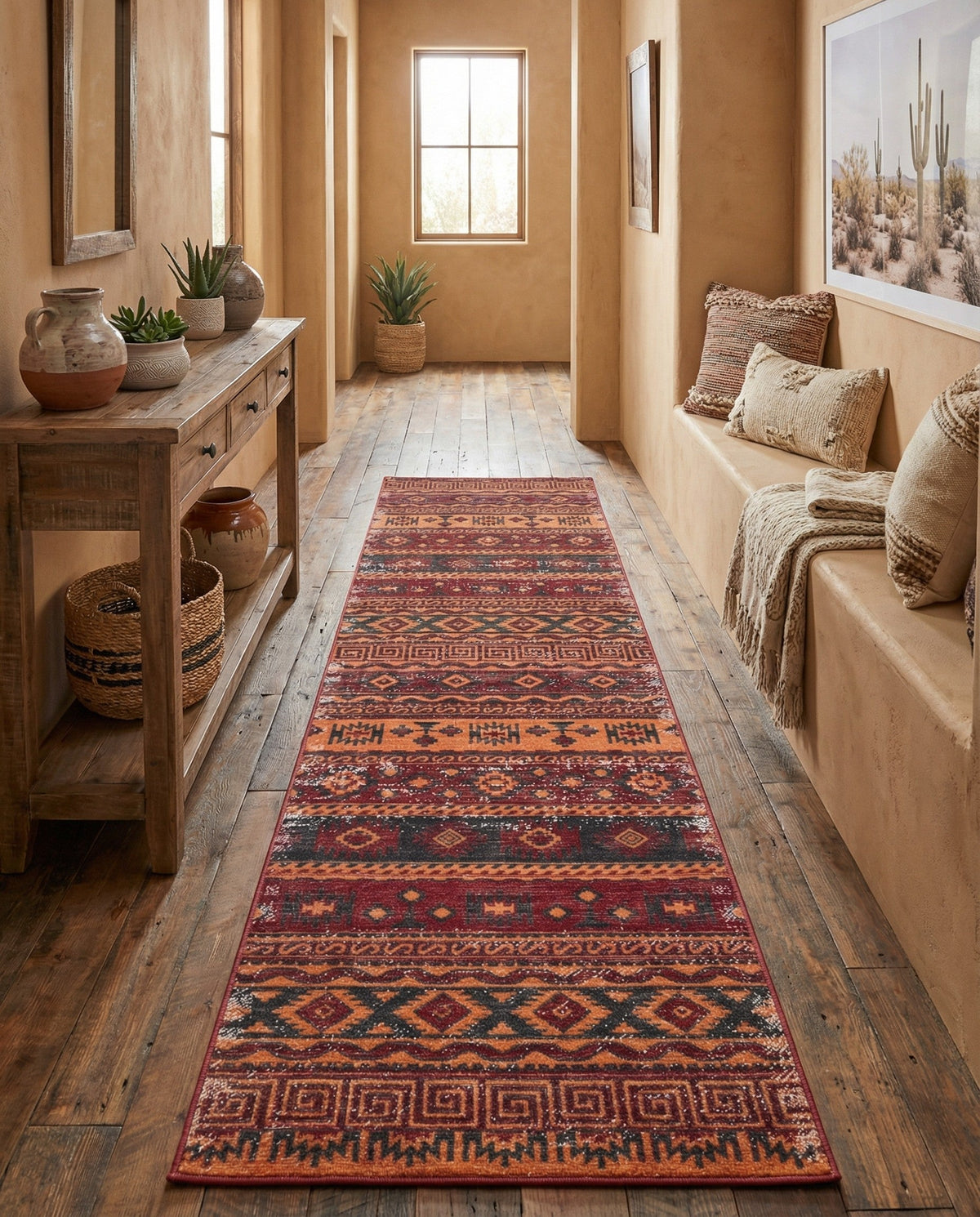 Geneva Terrace Collection Area Rug - Montreux Runner Rust Red  lifestyle 155