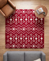 Berber Lattice Shag Collection Area Rug - Atlas (Burgundy Red) Square Burgundy Red  lifestyle 59