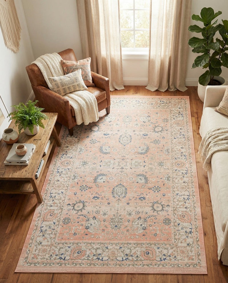 Savannah Series Collection Area Rug -  Beaufort Rectangle Powder Pink  lifestyle 37