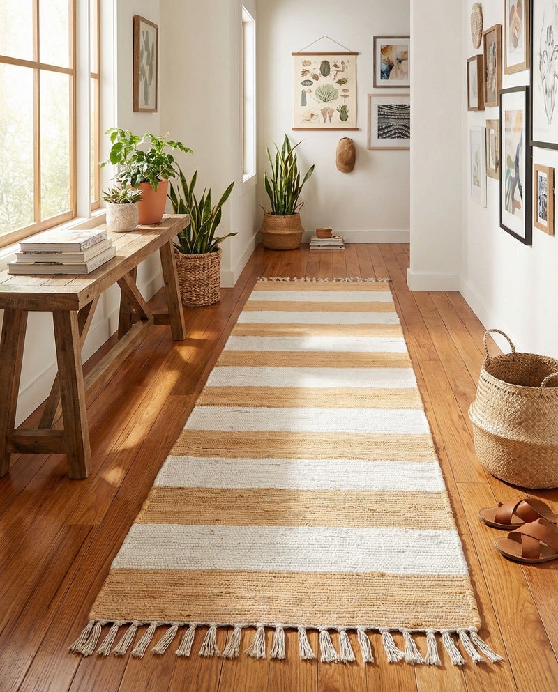 Tassel Trail Collection Area Rug - Pathway (Beige) Runner Beige  lifestyle 76